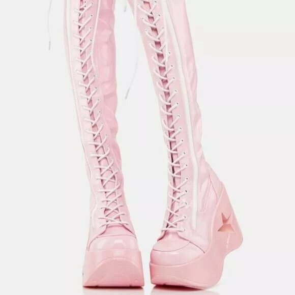 Demonia THE " DYNAMITE PINKY " 300 Knee High Boots Thigh High (Brand new) - Picture 4 of 6